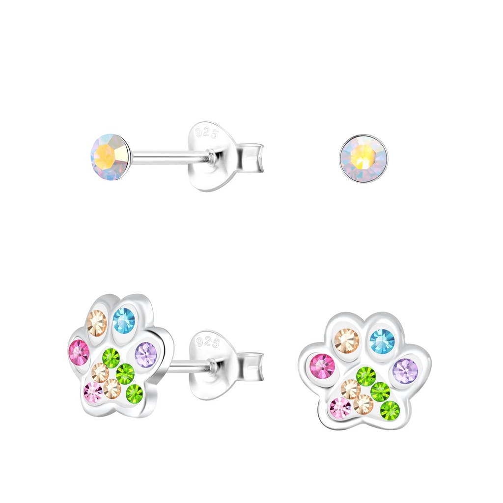 Lot de puces d'oreilles empreinte de patte en argent