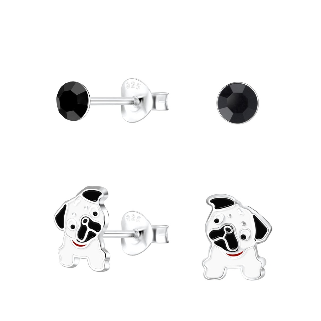 Lot de puces d'oreilles bouledogue en argent