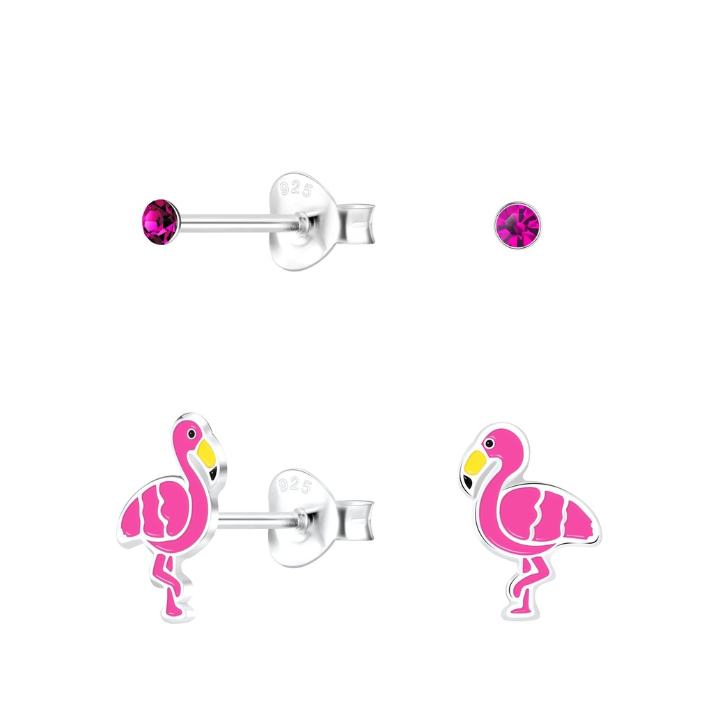 Silver Flamingo Stud Earrings Set