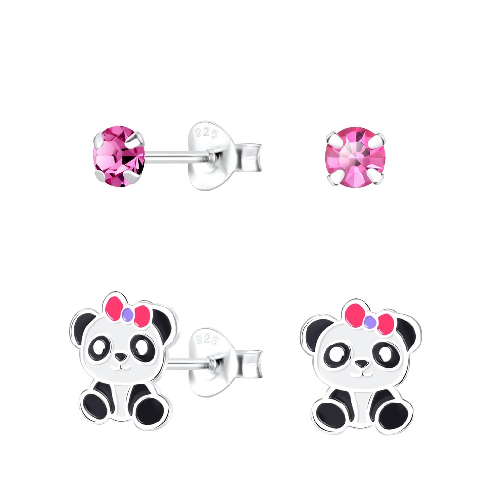 Lot de puces d'oreilles panda en argent