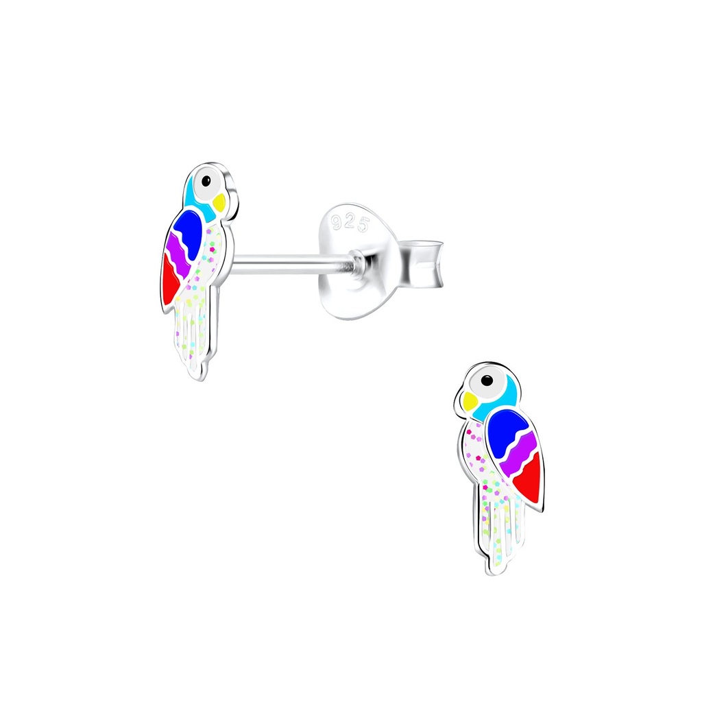 Silver Parrot Stud Earrings