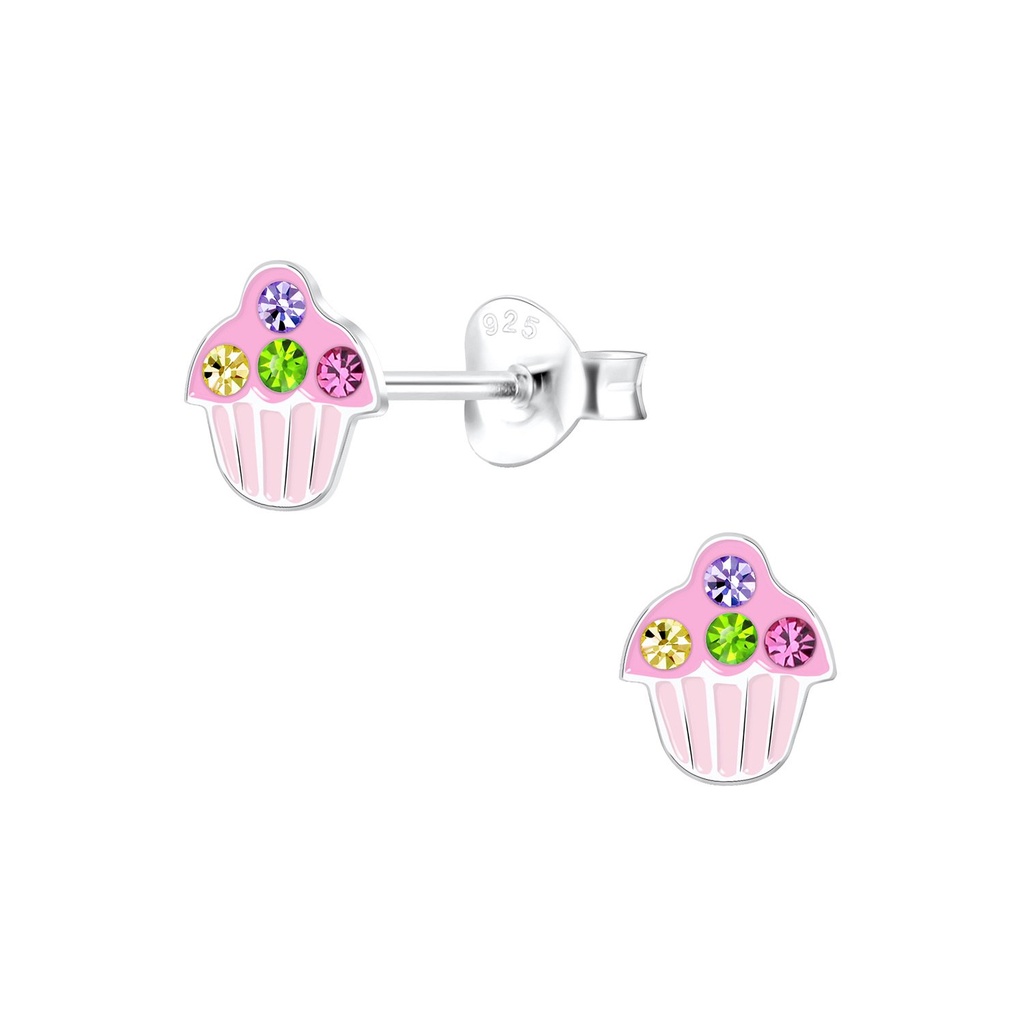 Silver Cupcake Stud Earrings