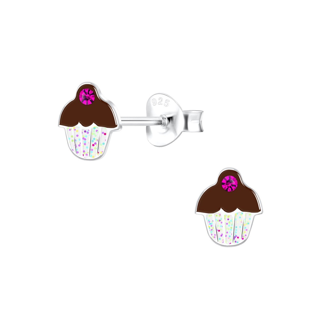 Silver Cupcake Stud Earrings