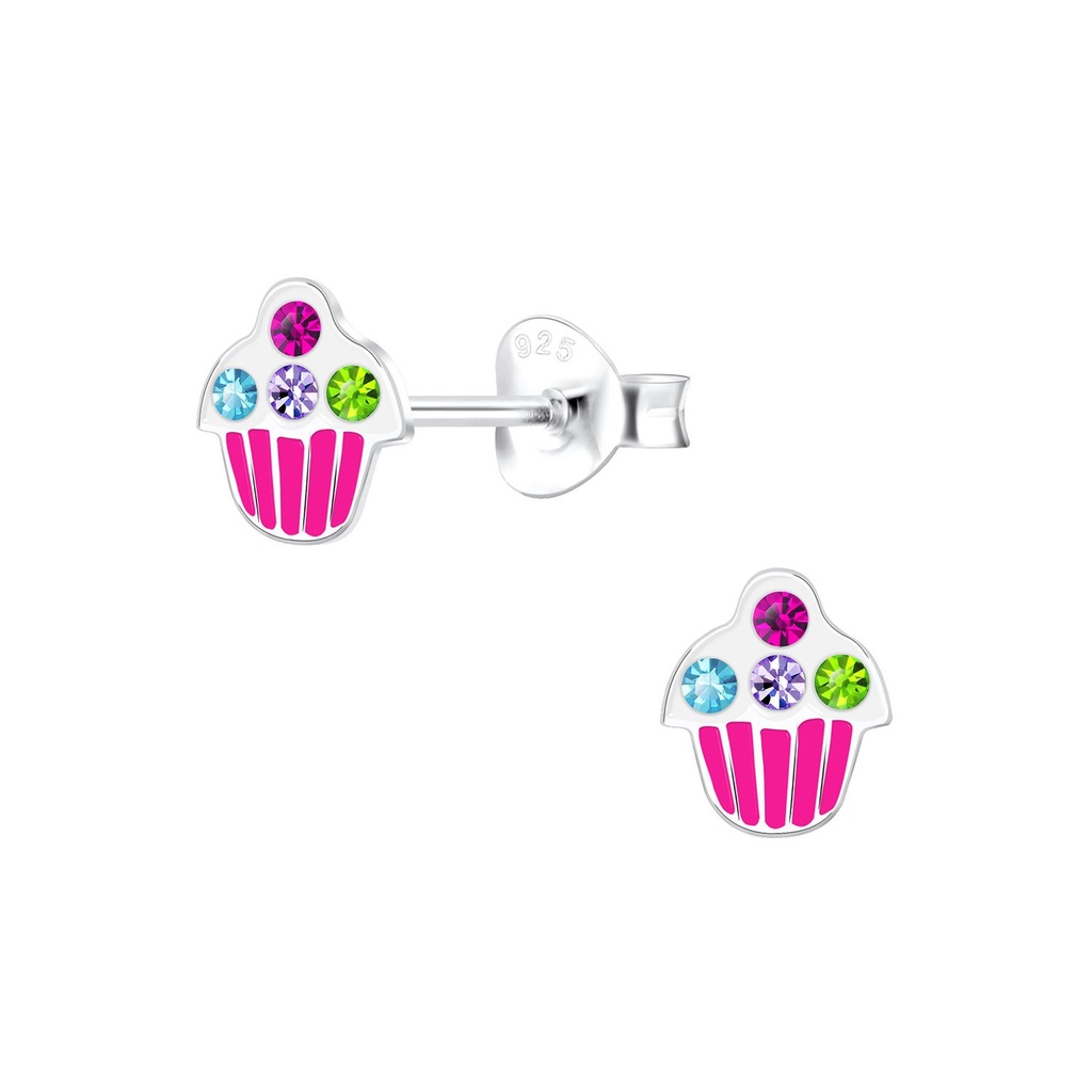 [10013966] Silver Cupcake Stud Earrings