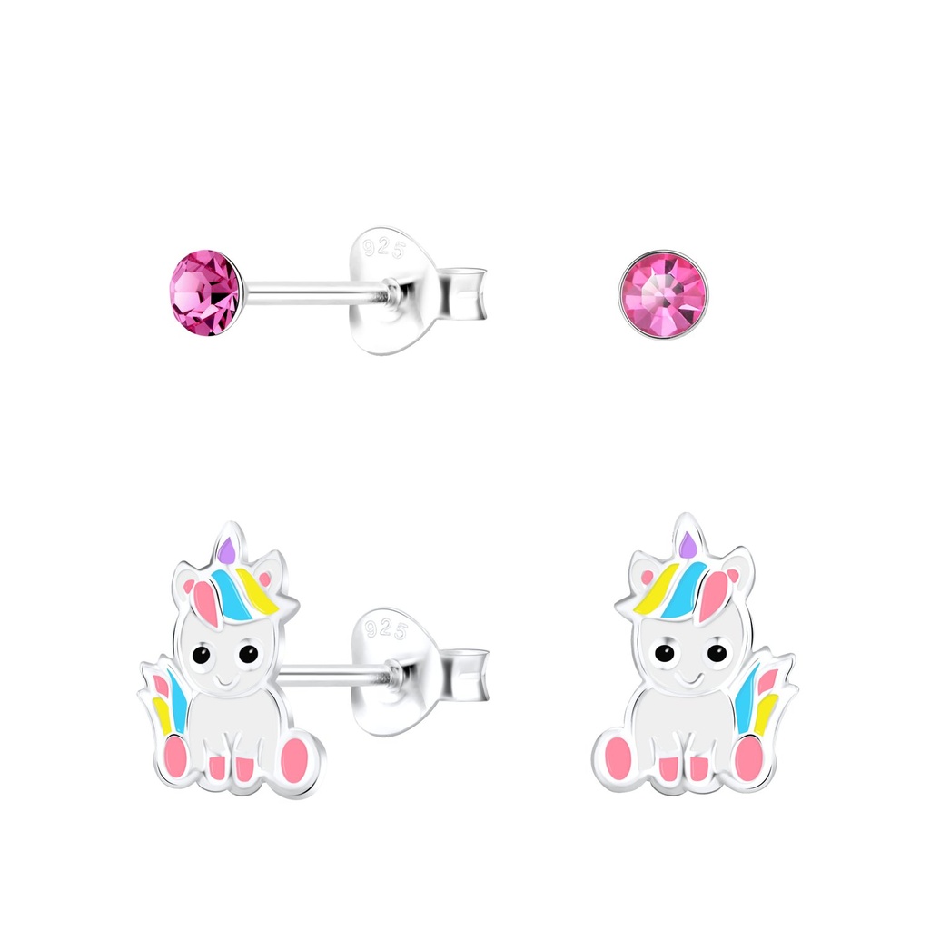 Silver Unicorn Stud Earrings Set