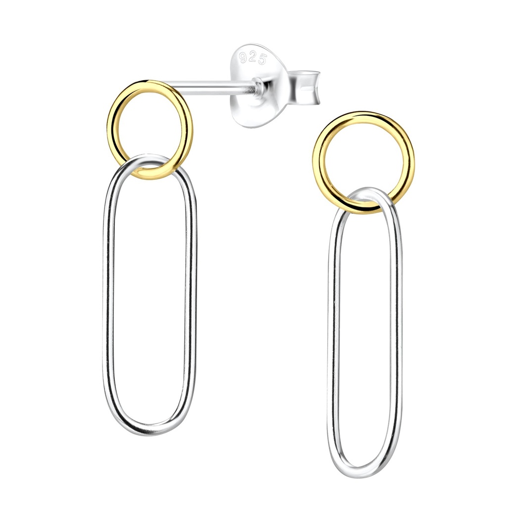 Silver Circle and Ellipse Stud Earrings