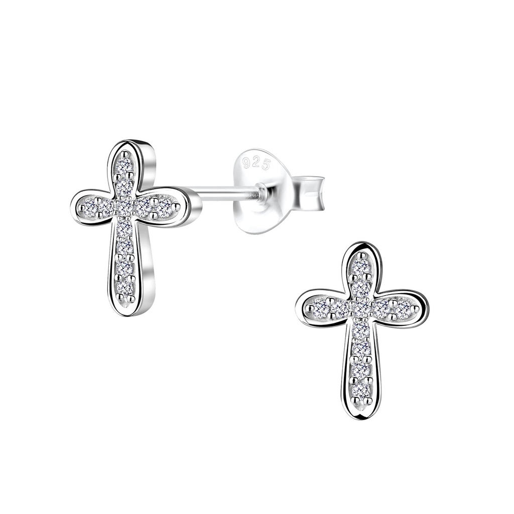 Puces d'oreilles croix en argent