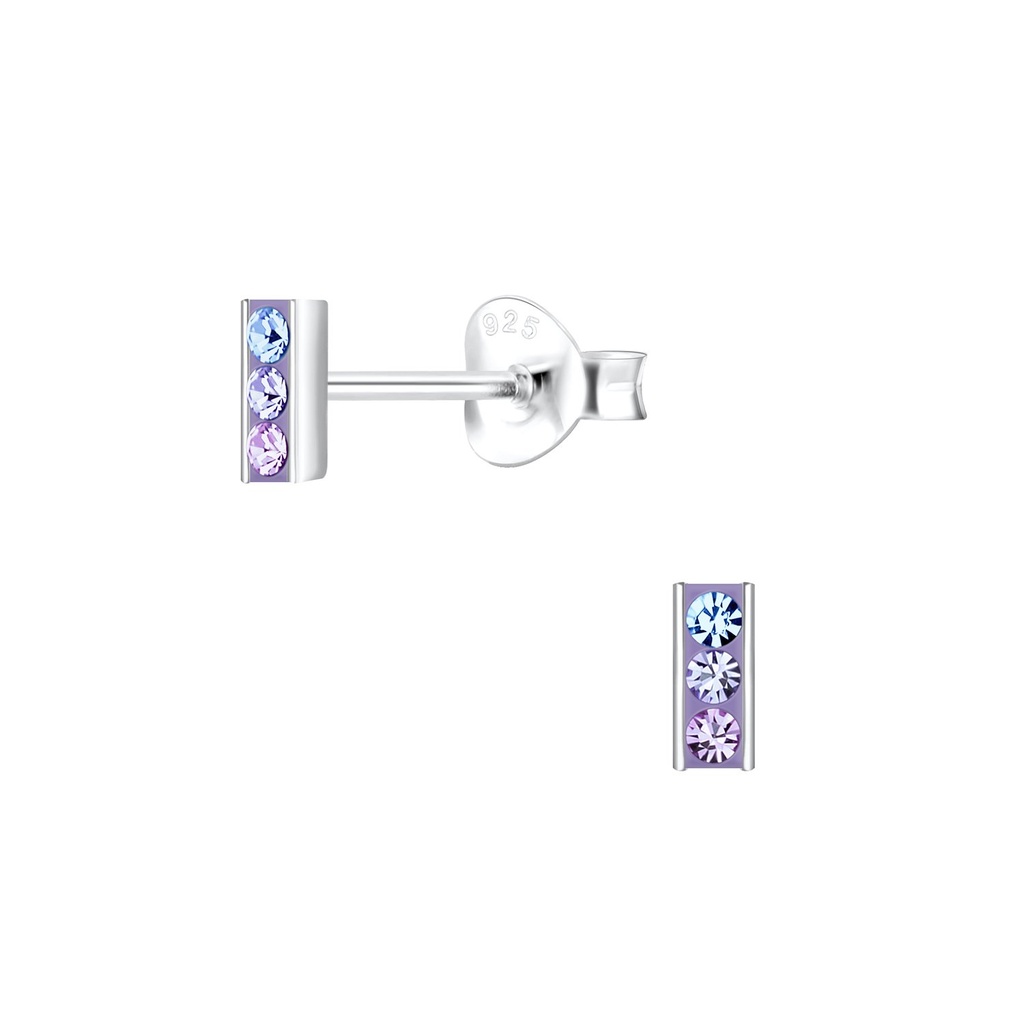 Silver Bar Crystal Stud Earrings