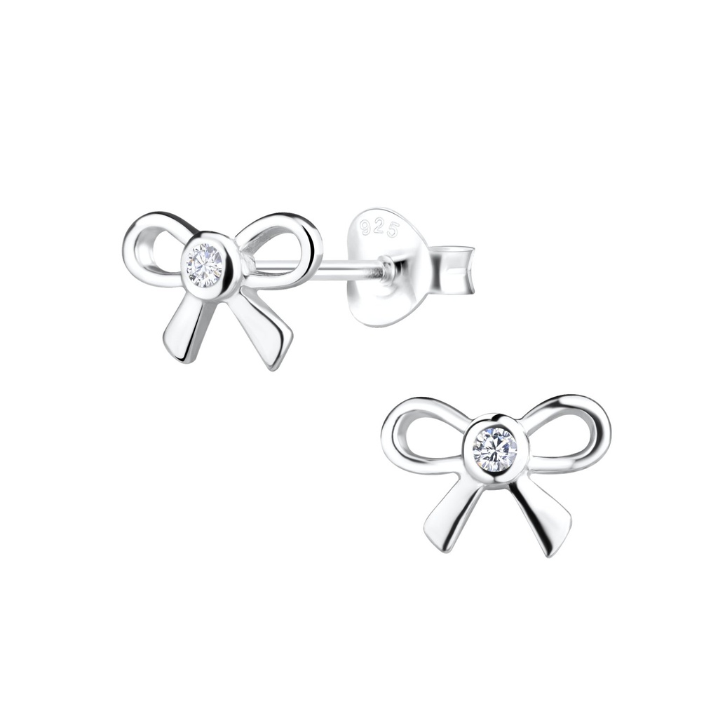 Silver Bow Stud Earrings