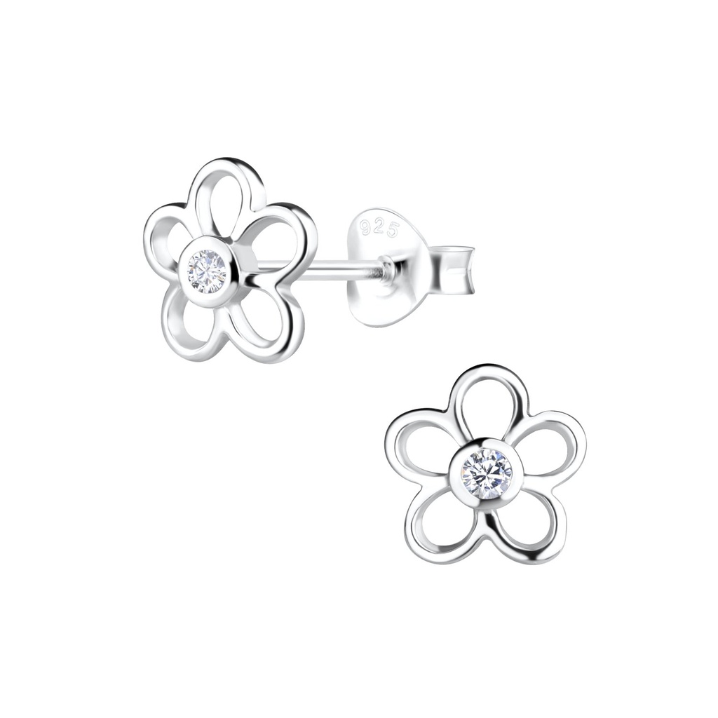 [10021819] Puces d'oreilles fleur en argent