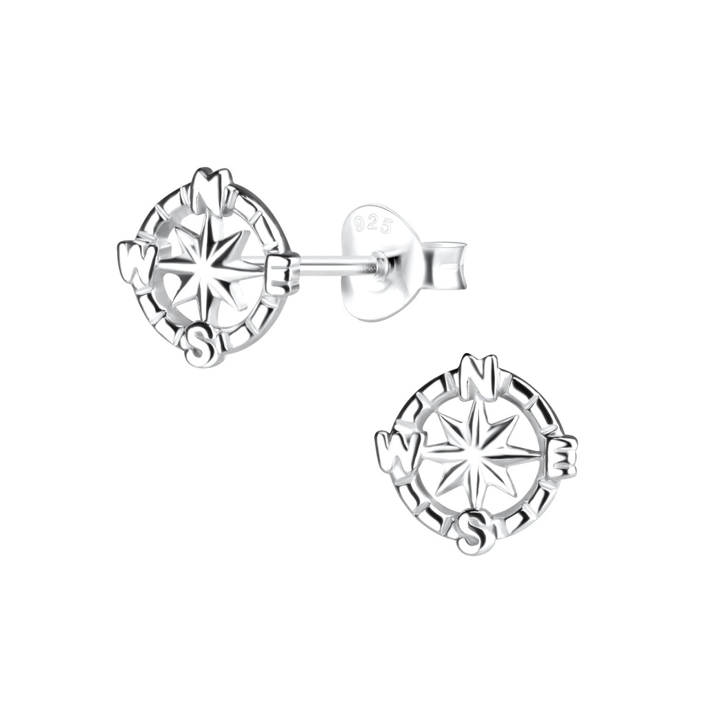 Silver Compass Stud Earrings