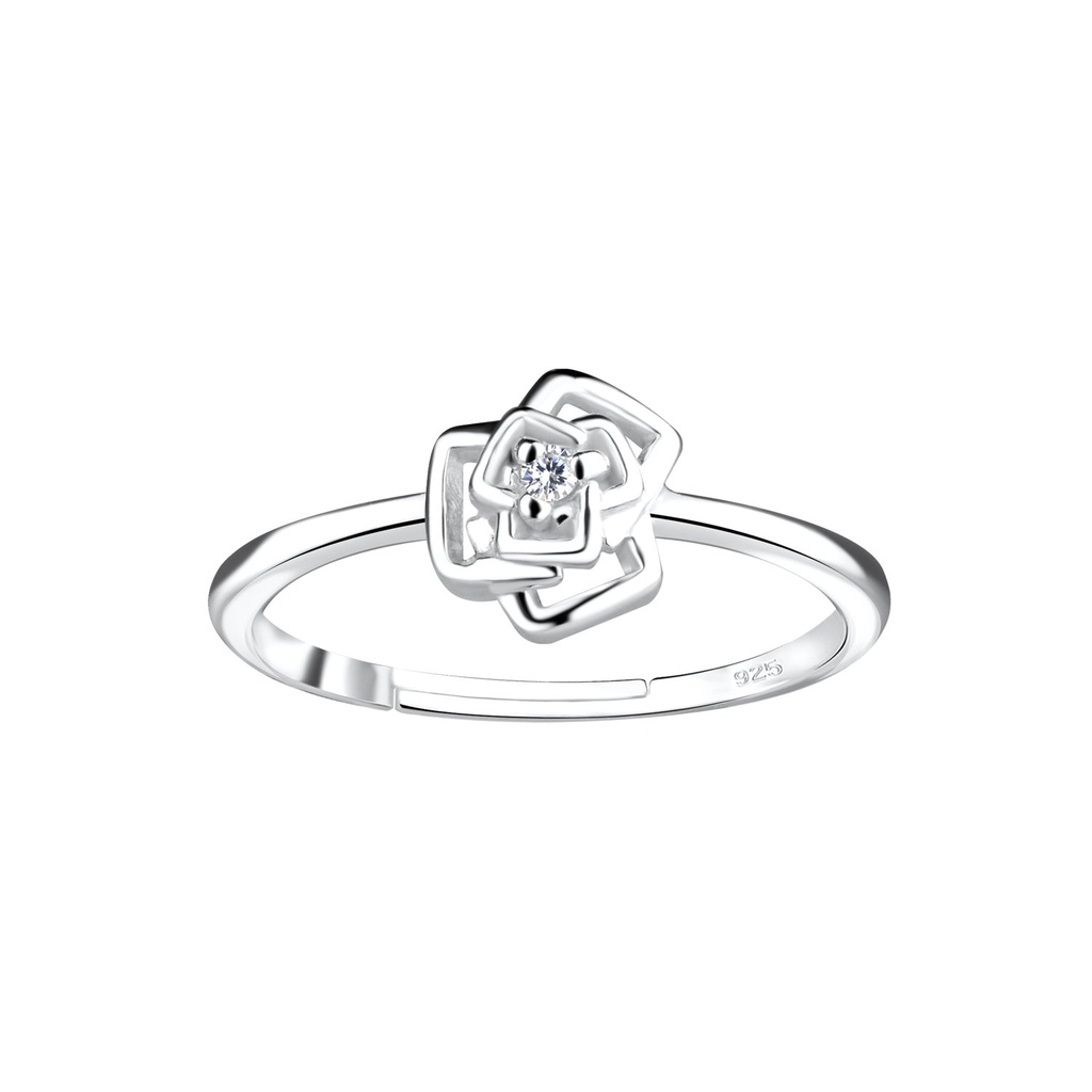 Bague réglable fleur rose en argent