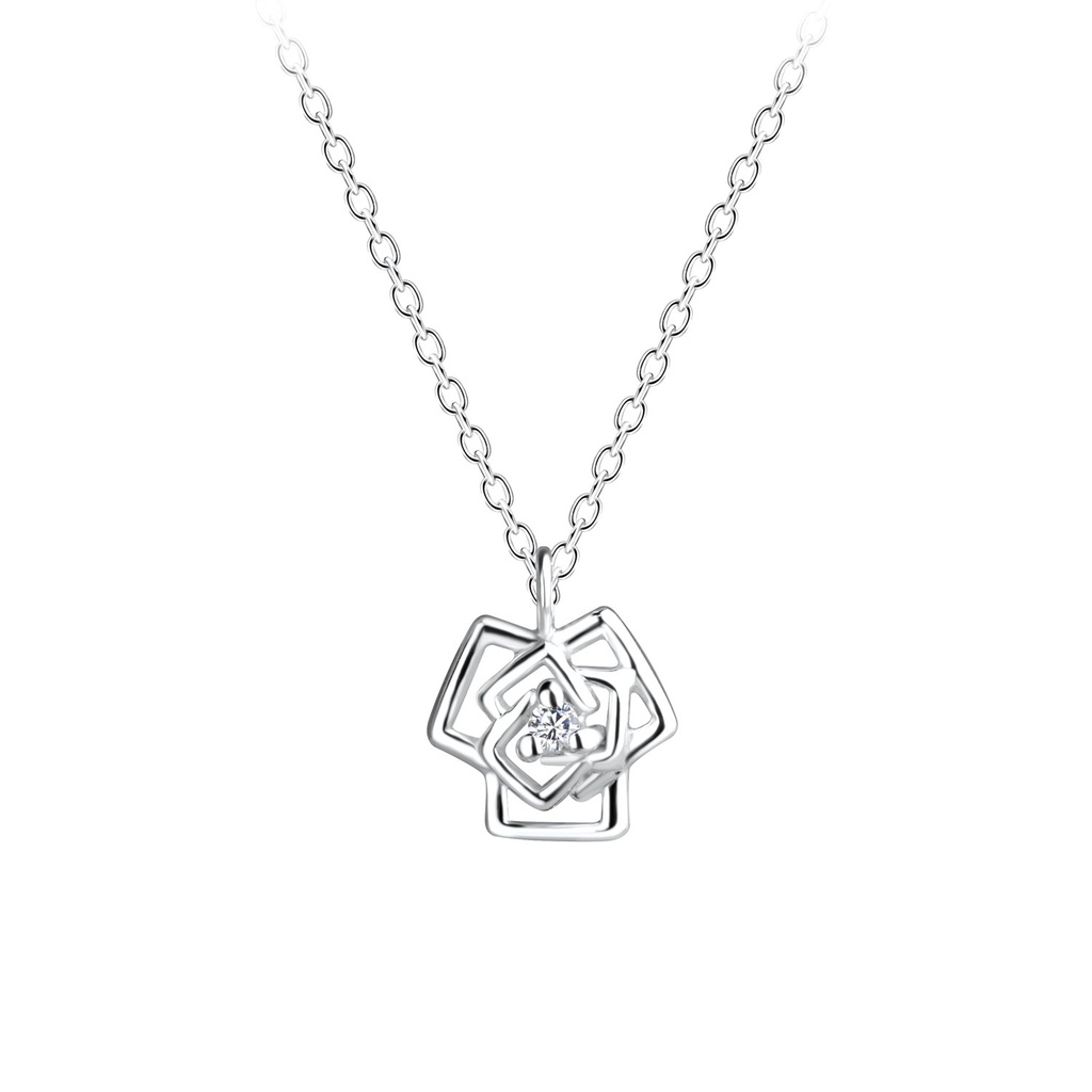 [10021852] Silver Rose Flower Necklace