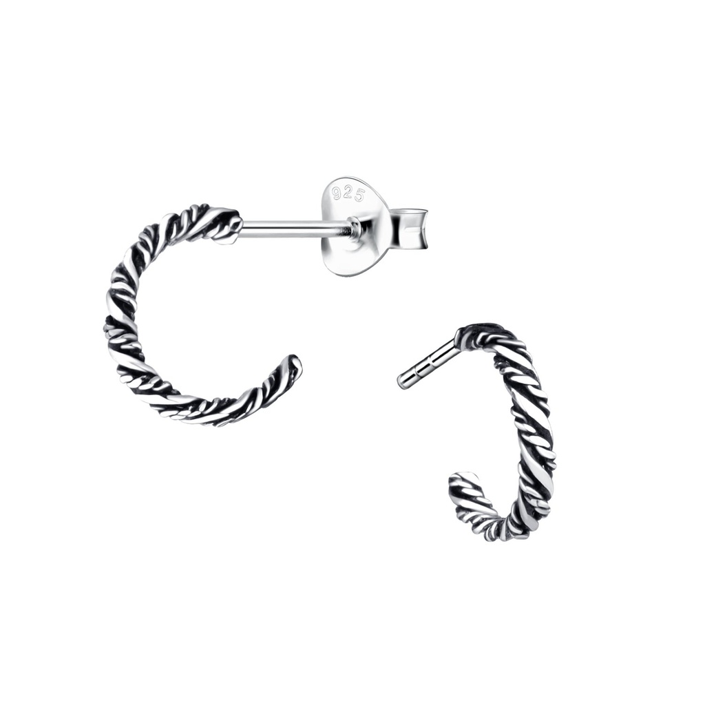 Silver Twisted Half Hoop Stud Earrings