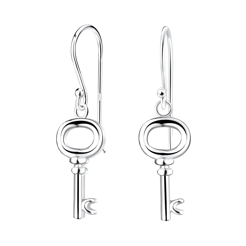 [10016086] Silver Key Earrings