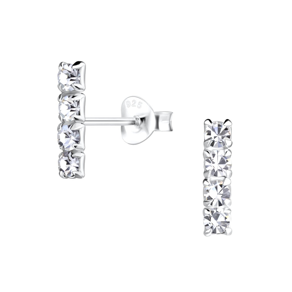 [10021811] Silver Bar Crystal Stud Earrings