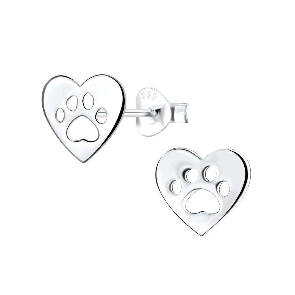 Silver Paw Print Stud Earrings