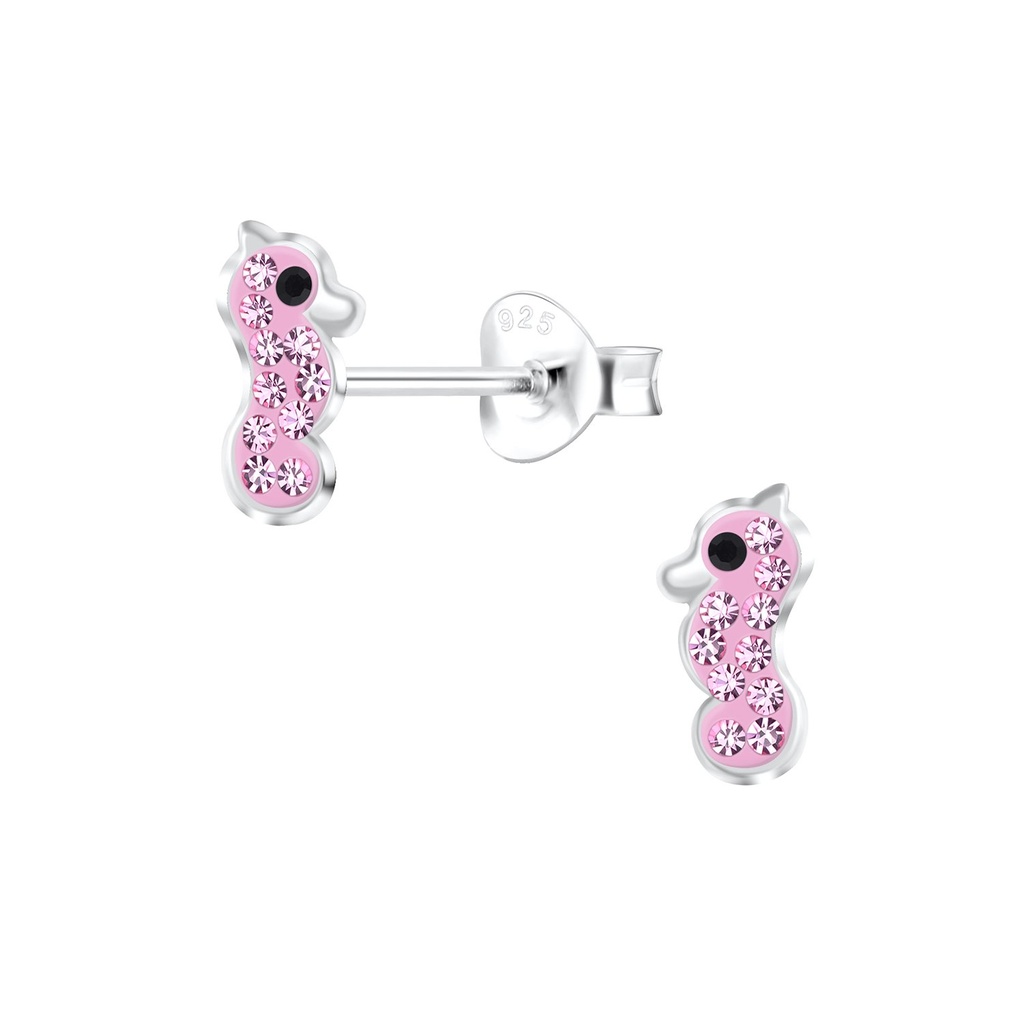 Puces d'oreilles hippocampe en argent cristal