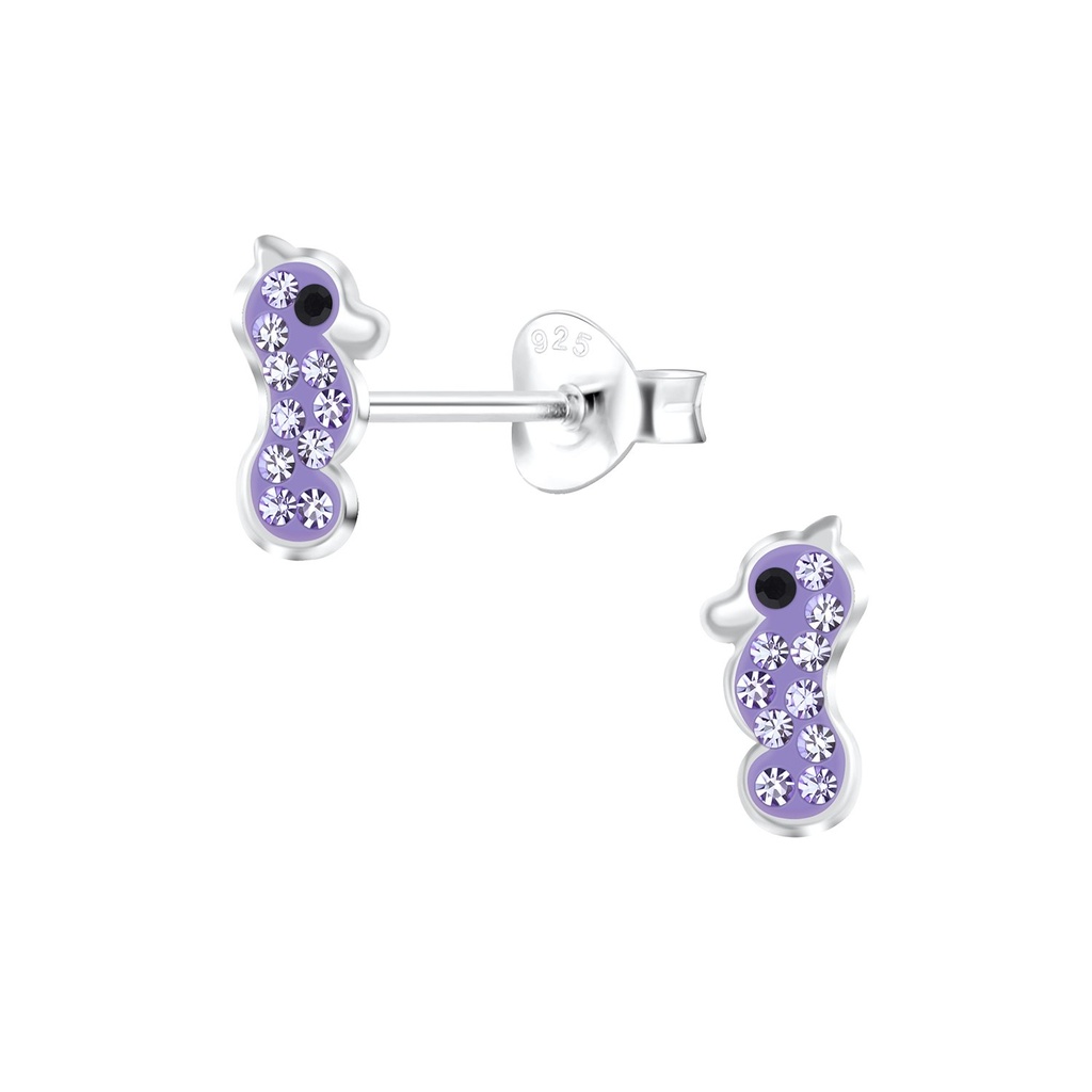 Puces d'oreilles hippocampe en argent cristal
