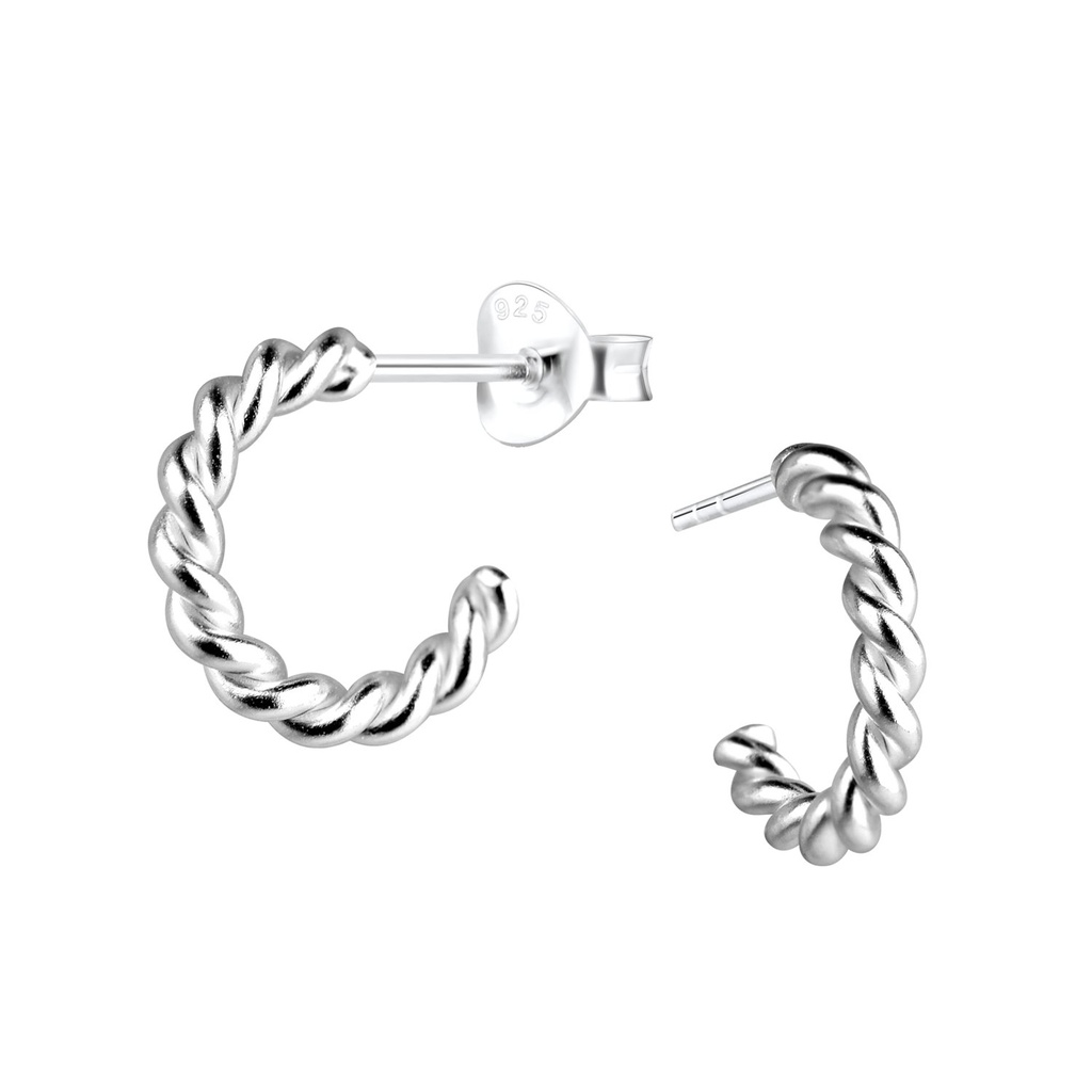 Puces d'oreilles demi-créole torsadées en argent