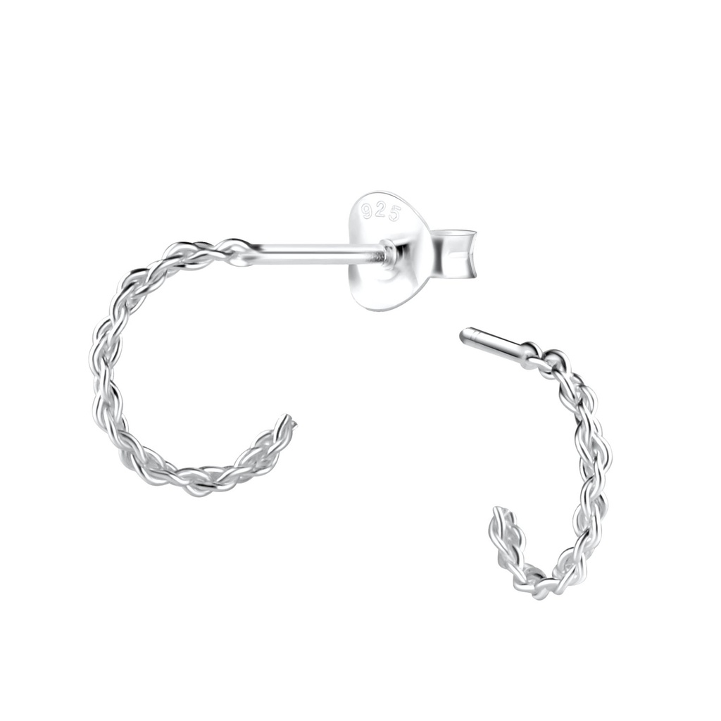 Puces d'oreilles demi-créole torsadées en argent