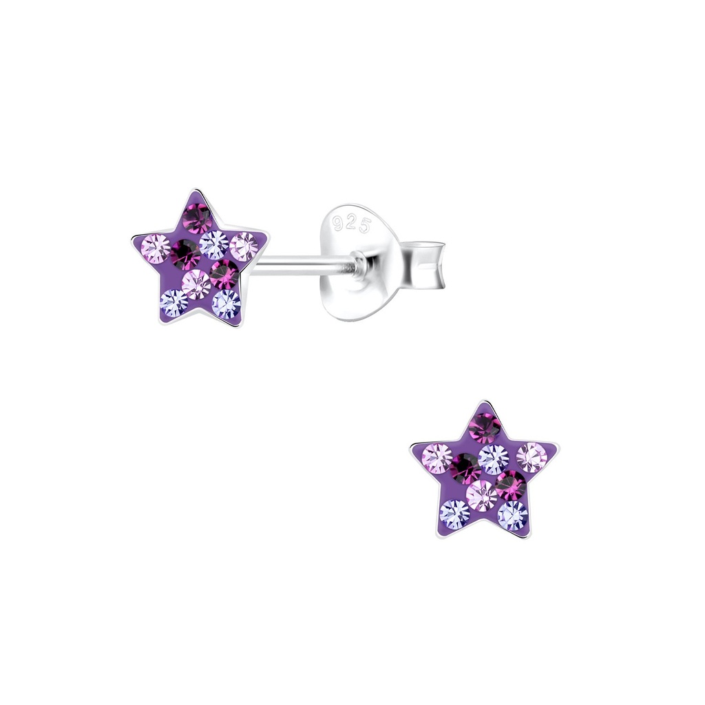 Puces d'oreilles en argent cristal étoile
