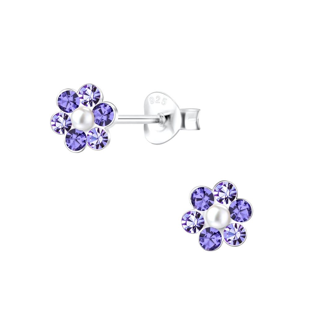 [10014890] Puces d'oreilles fleur en argent