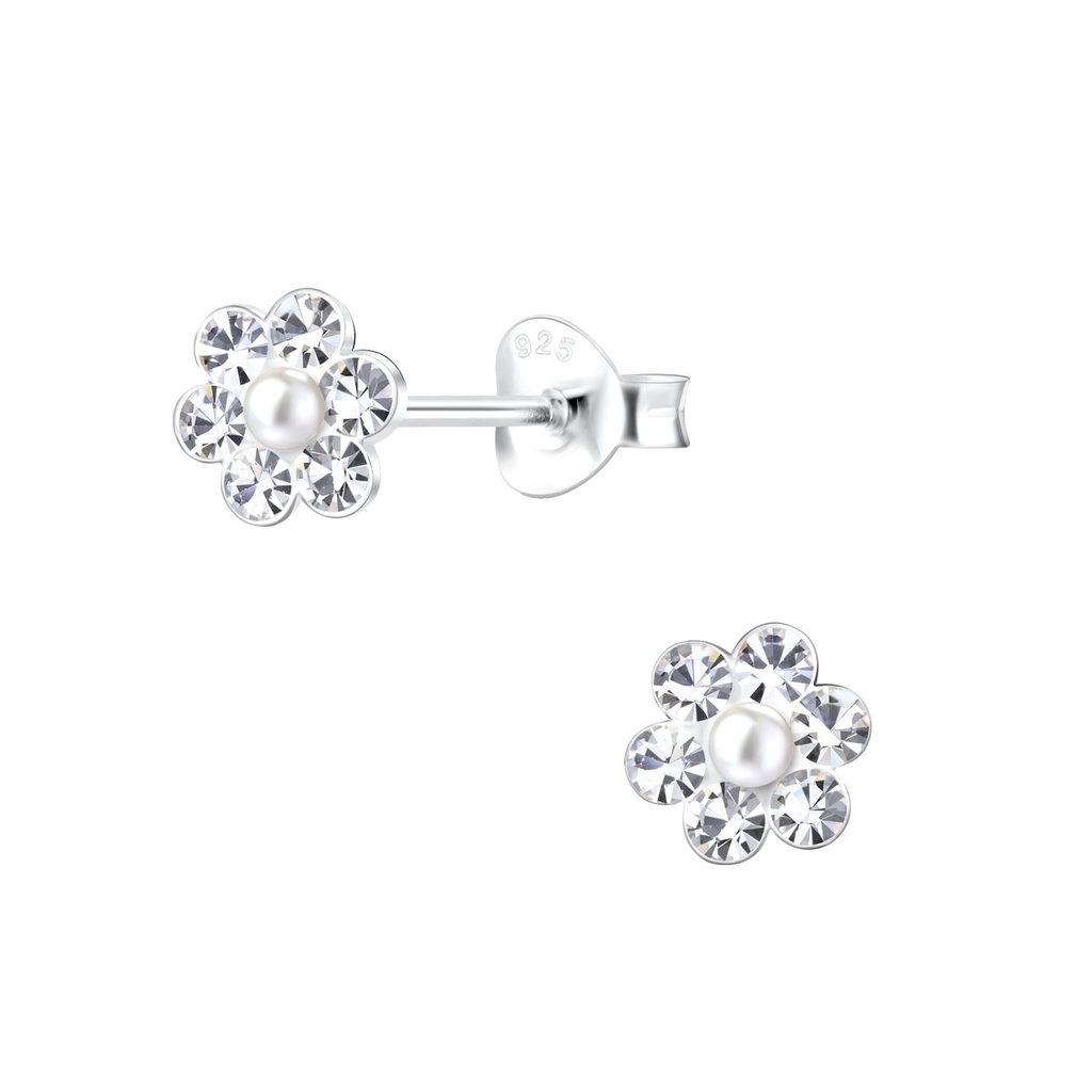 Puces d'oreilles fleur en argent