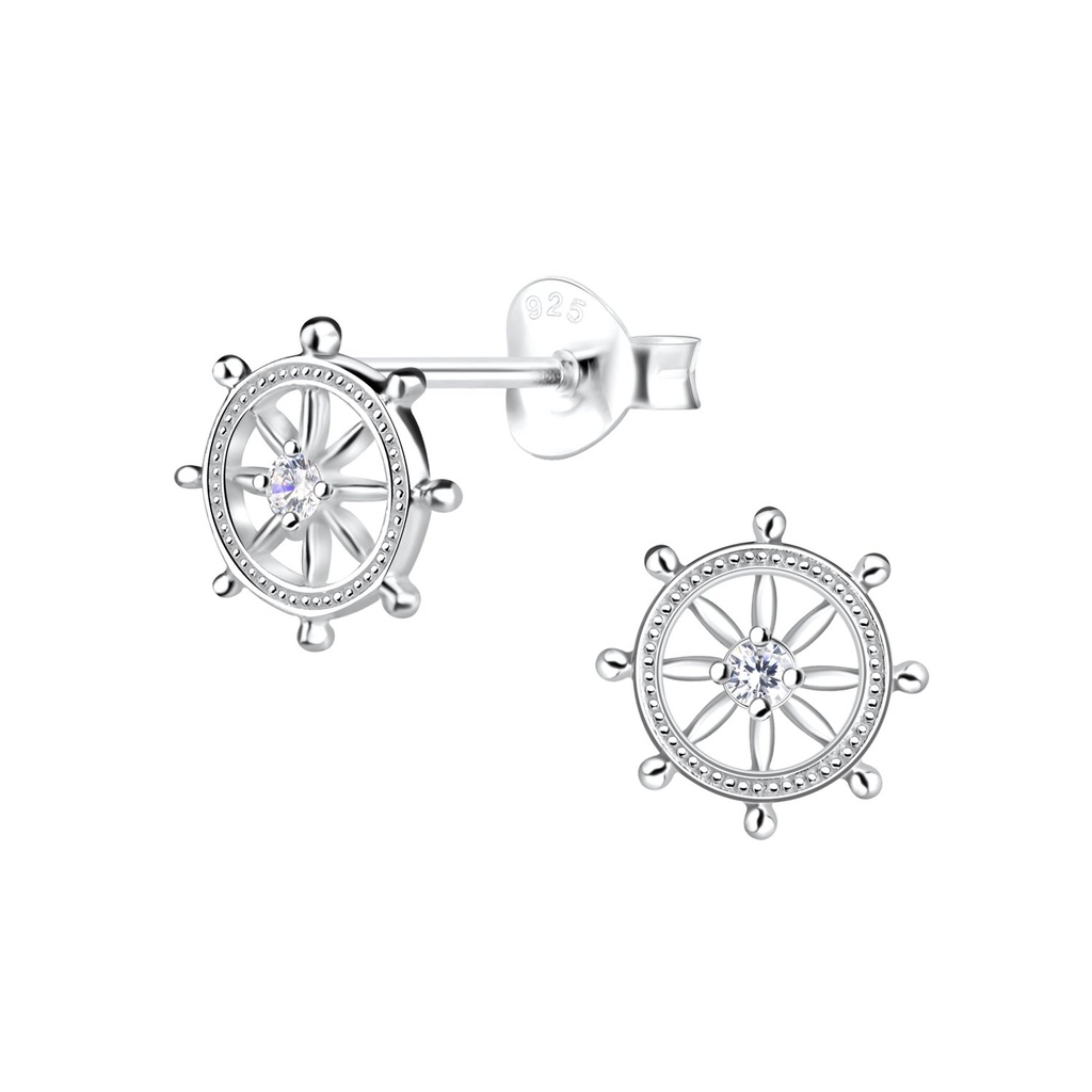 [10021939] Silver Wheel Stud Earrings