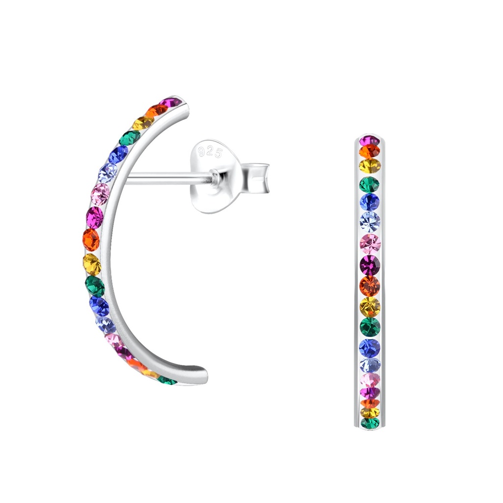 [10013953] Puces d'oreilles arc-en-ciel en argent cristal