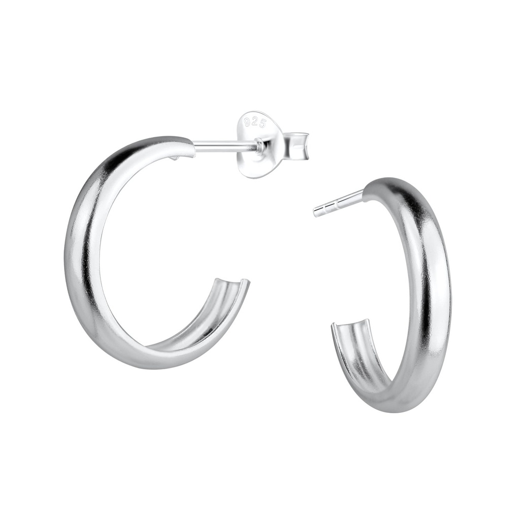 Silver Half Hoop Stud Earrings