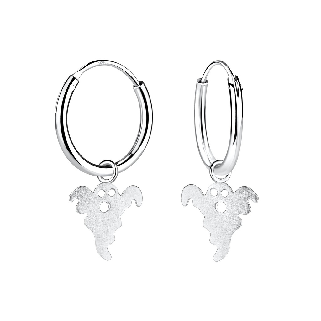 Silver Ghost Charm Hoop Earrings