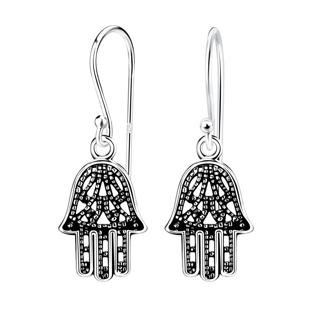 [10013459] Silver Hamsa Earrings