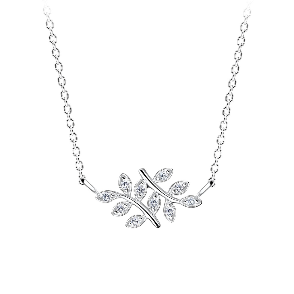 [10021810] Silver Olive Leaf Necklace