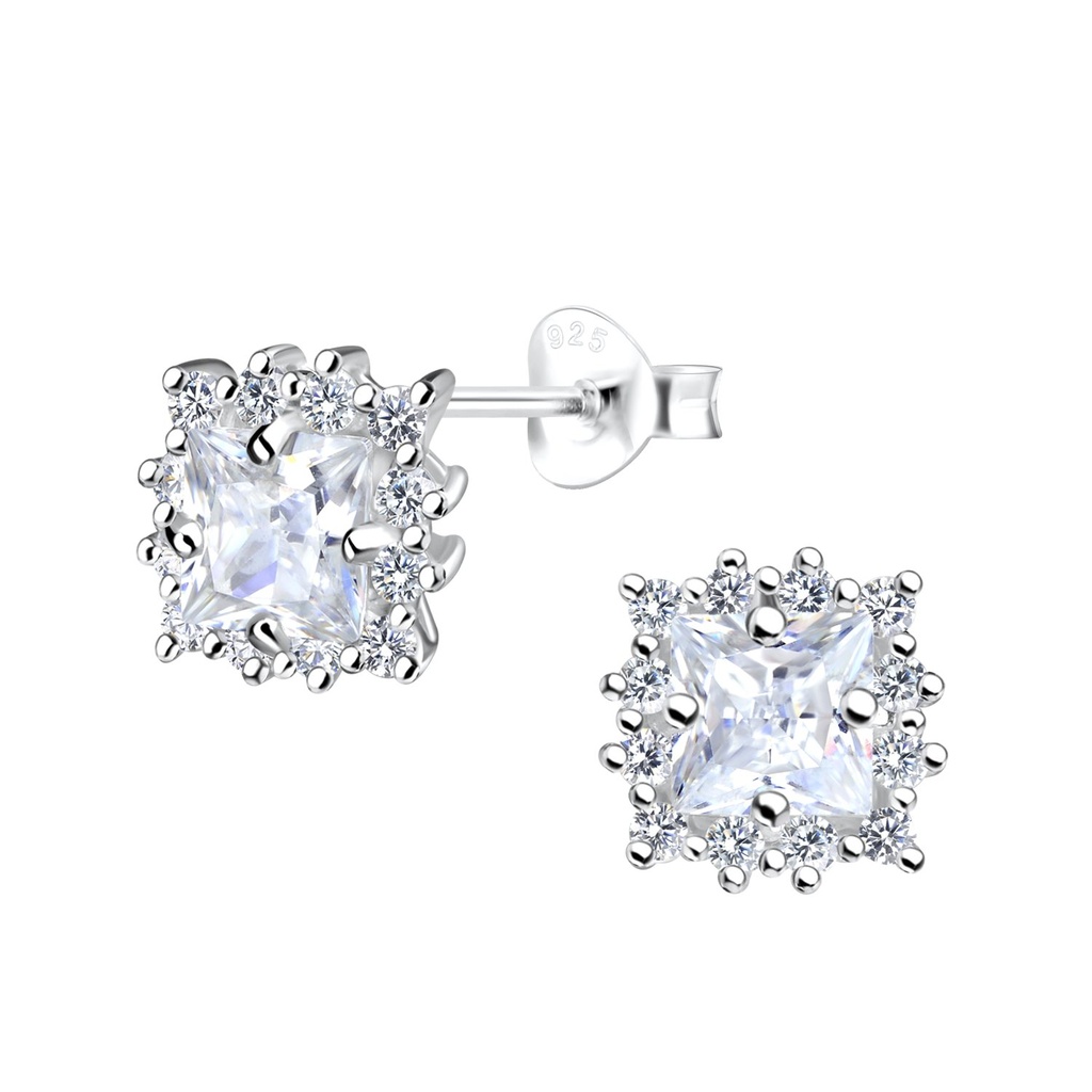 Silver Square Stud Earrings