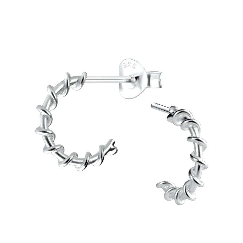 Silver Twisted Half Hoop Stud Earrings