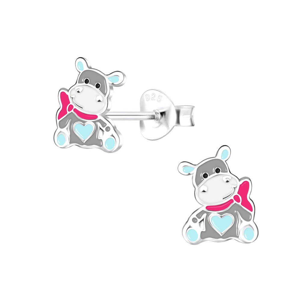 [10021623] Silver Hippopotamus Stud Earrings