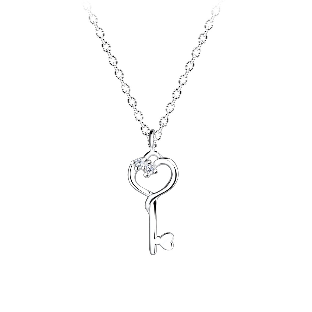 Collier clé cœur en argent