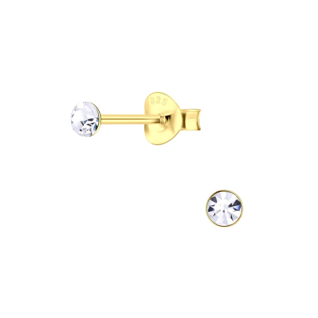 Puces d'oreilles en argent cristal rond 3 mm