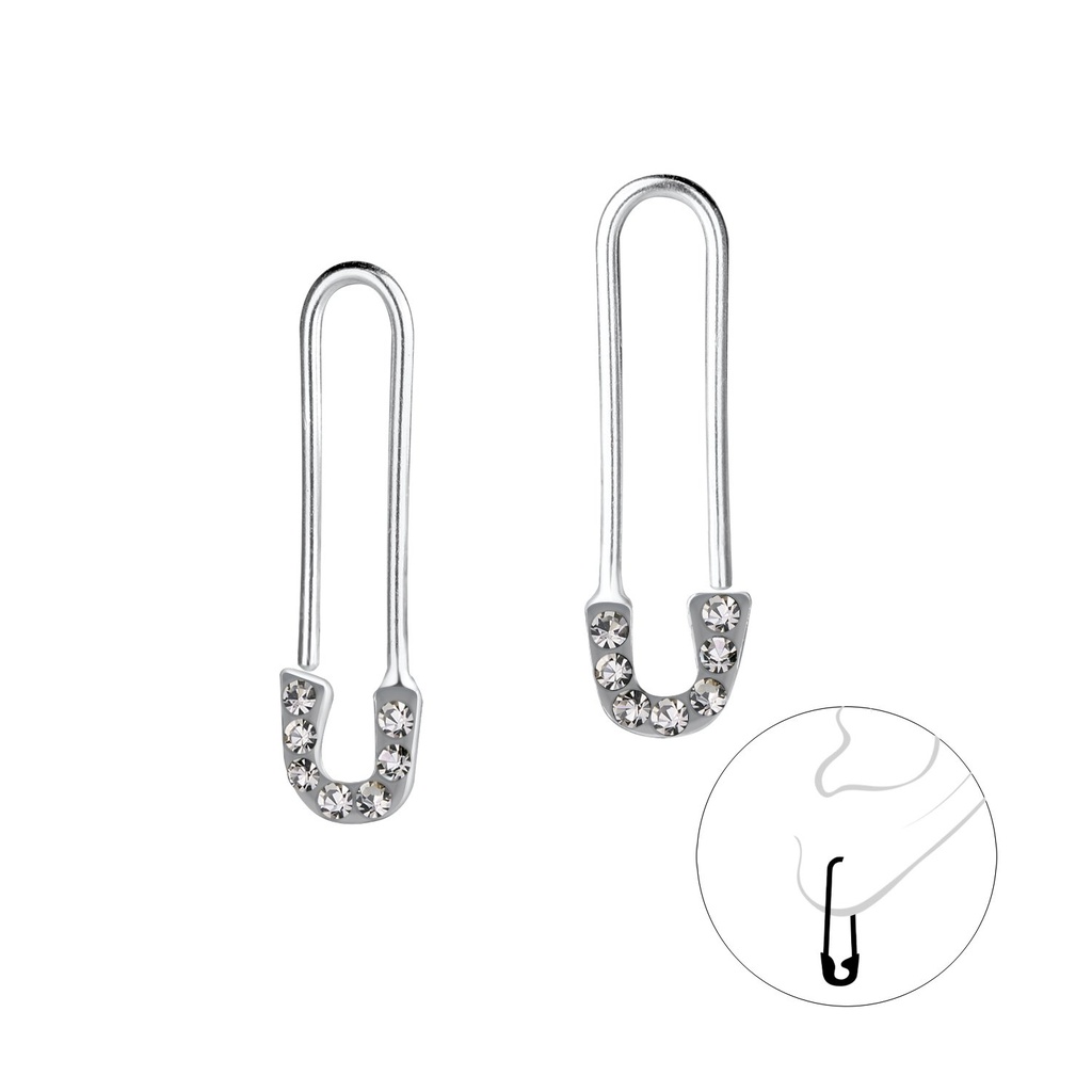 [10021840] Créoles épingle de sûreté en argent (Black Diamond)