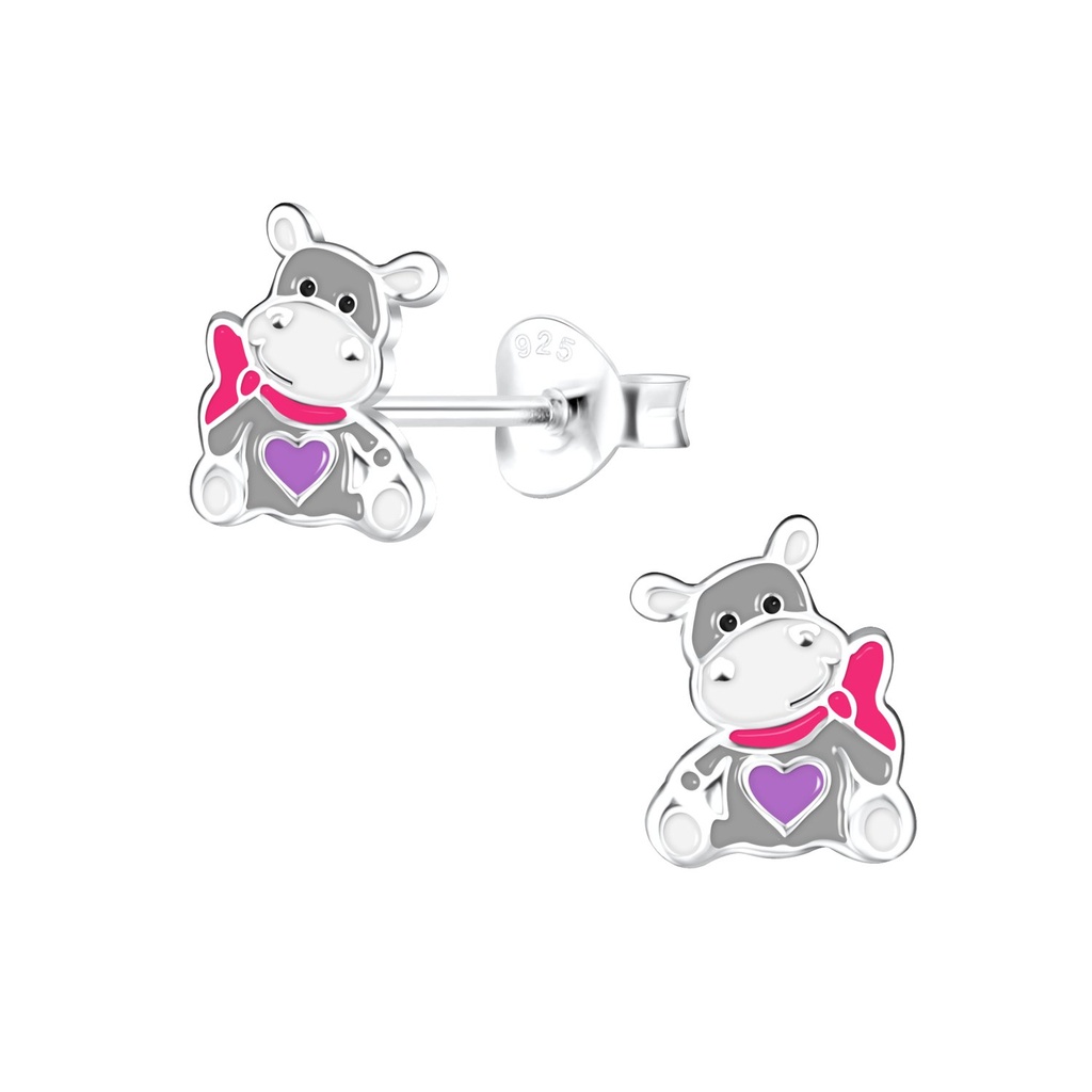 Puces d'oreilles hippopotame en argent