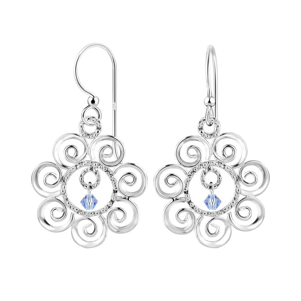 Silver Flower Earrings with Crystals Bead