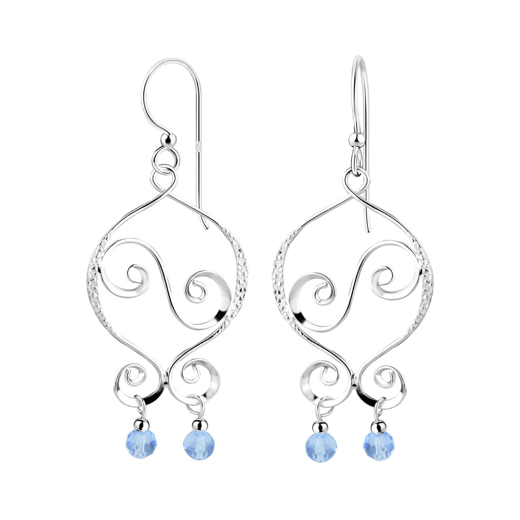 [10011085] Silver Spiral Earrings with Crystals Bead