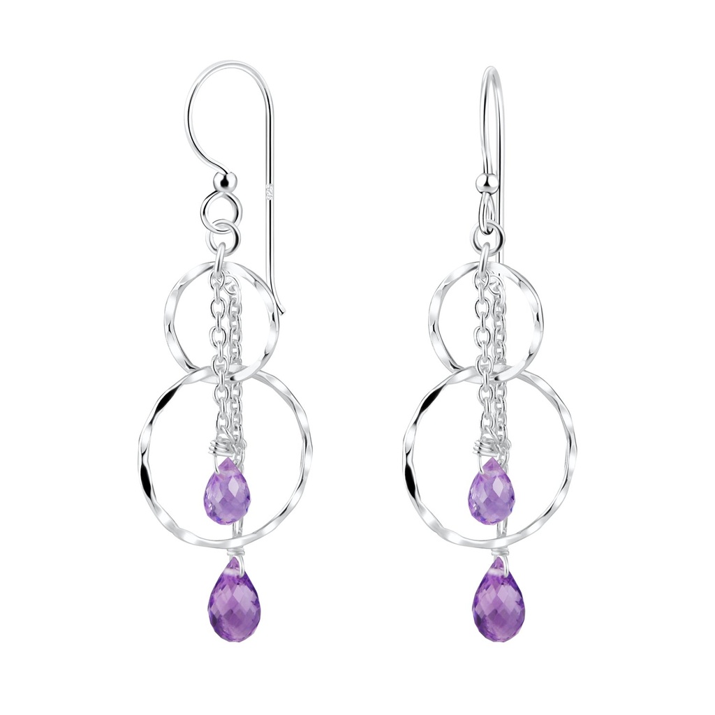 Silver Circle Earrings with Precious Stone