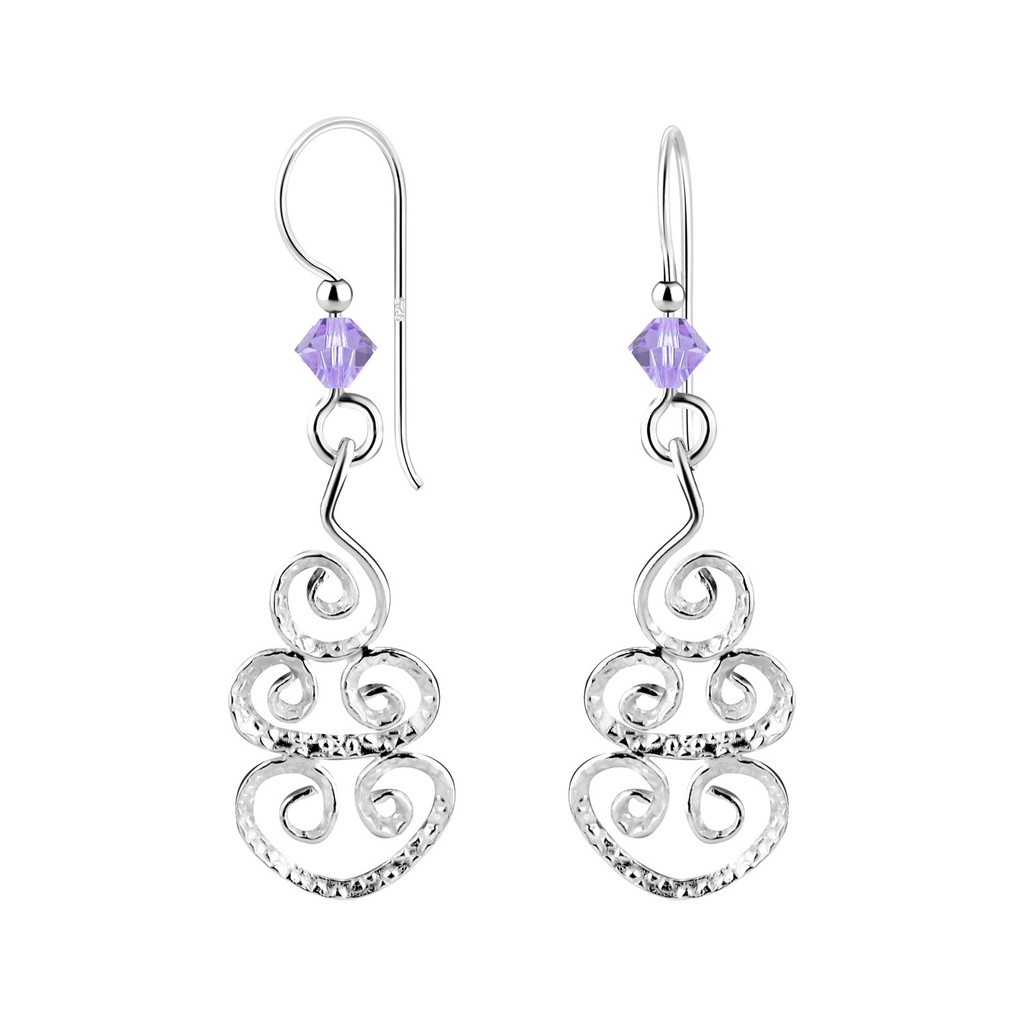 [10011090] Boucles d'oreilles spirale en argent avec perle cristaux