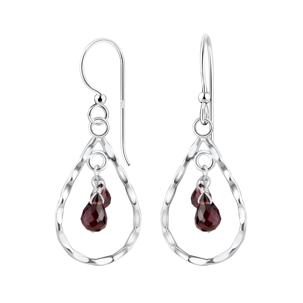 Silver Tear Drop Earrings with Precious Stone
