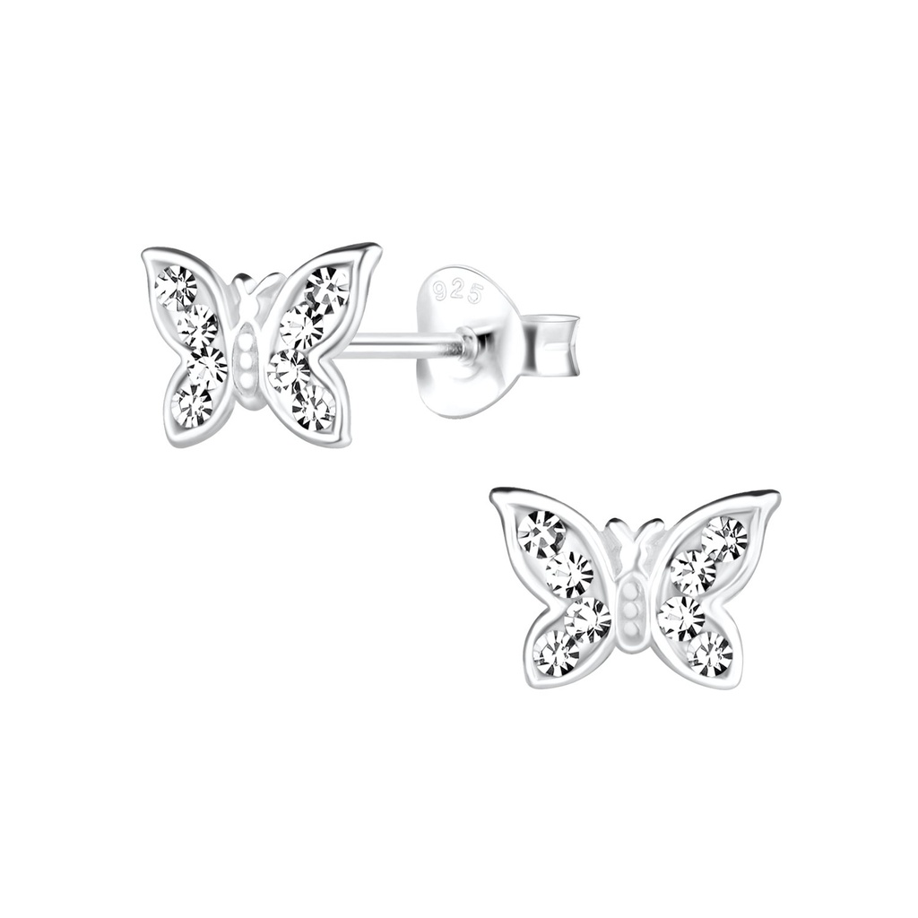 Silver Butterfly Crystal Stud Earrings