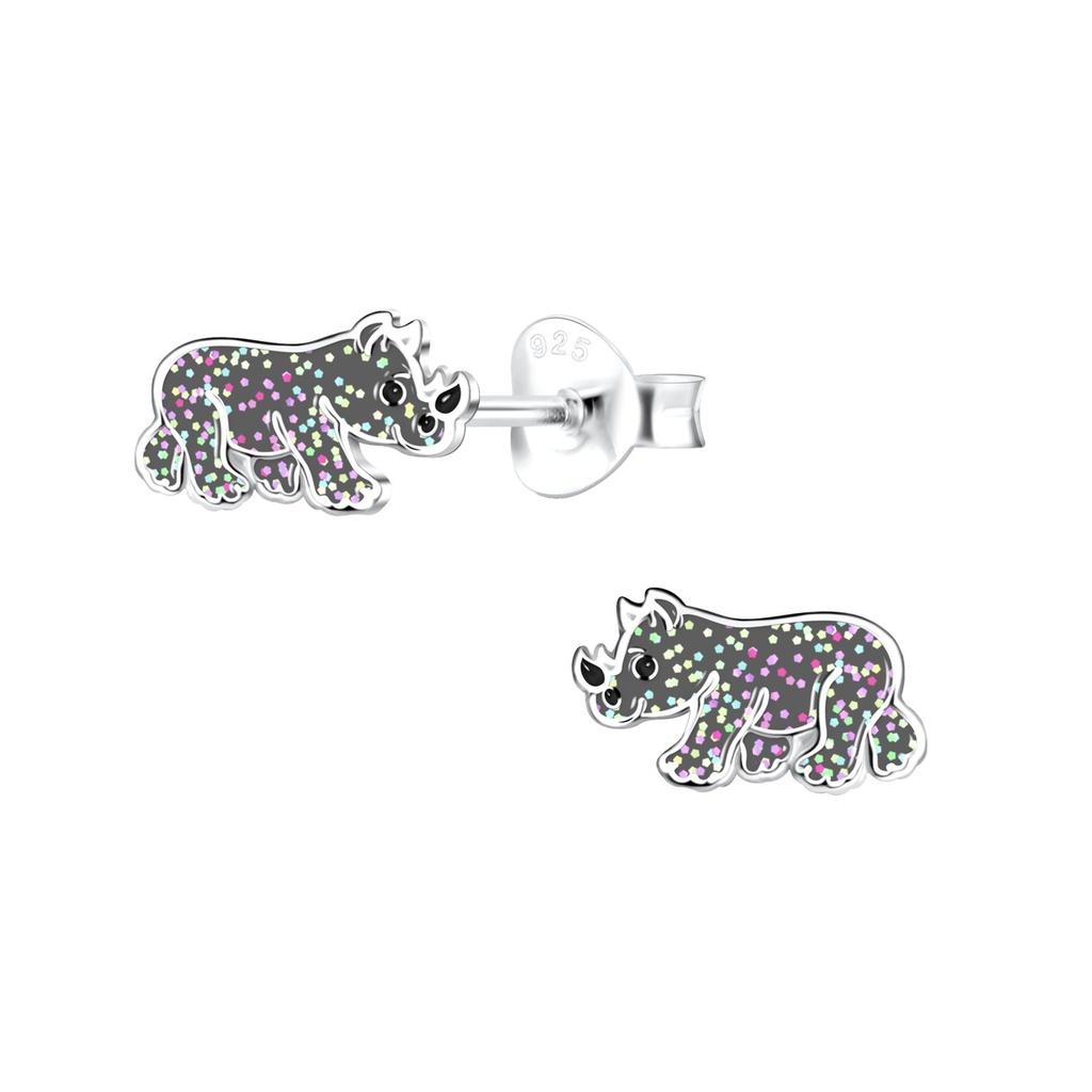 Silver Rhinoceros Stud Earrings