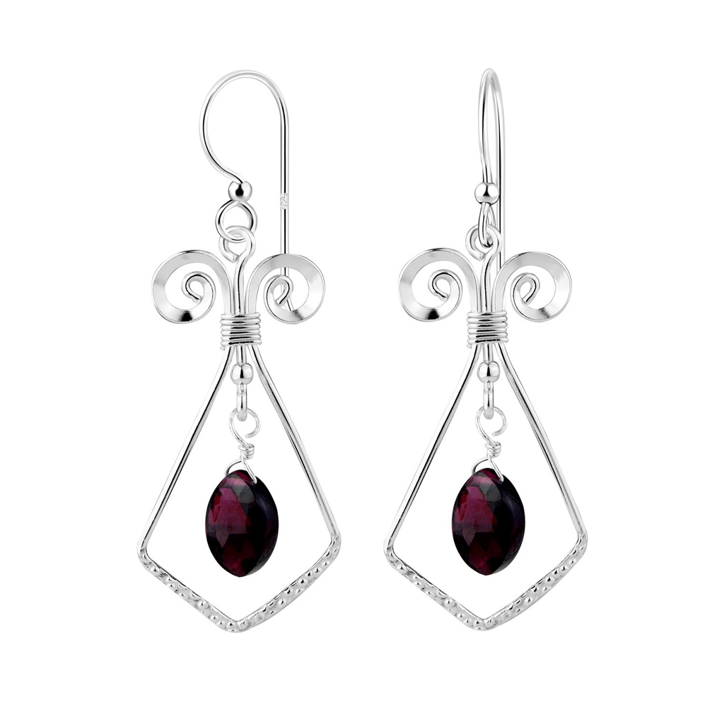 Boucles d'oreilles géométriques en argent avec pierre précieuse