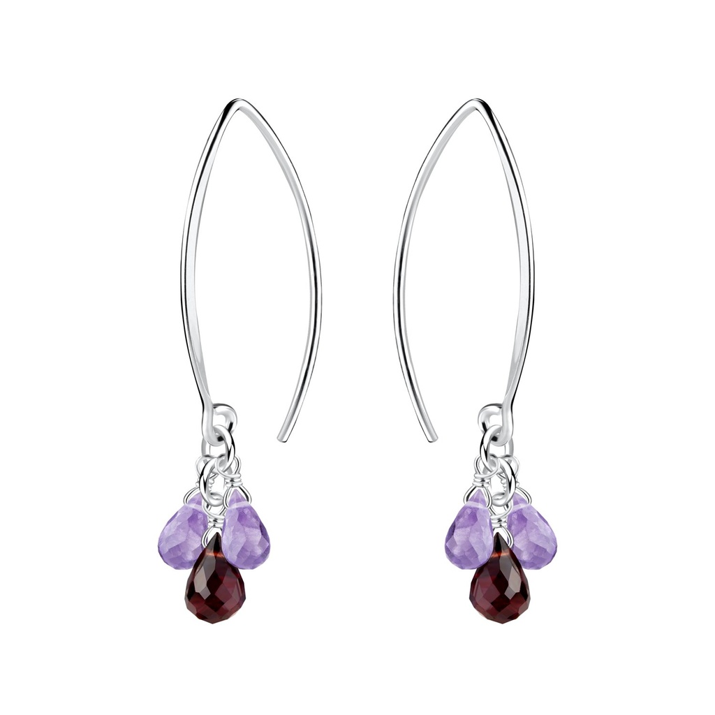 Silver Wire Earrings with Precious Stone